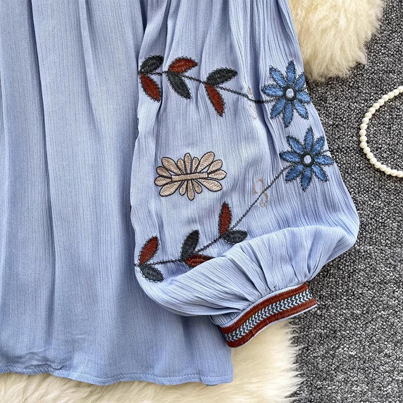 Olivenorma Vintage European Court Style Embroidery Women's Shirt