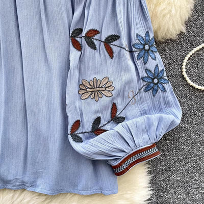 Olivenorma Vintage European Court Style Embroidery Women's Shirt