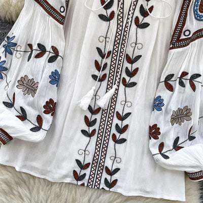 Olivenorma Vintage European Court Style Embroidery Women's Shirt