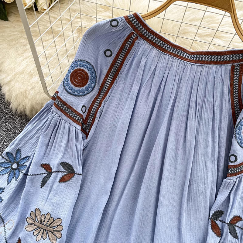 Olivenorma Vintage European Court Style Embroidery Women's Shirt