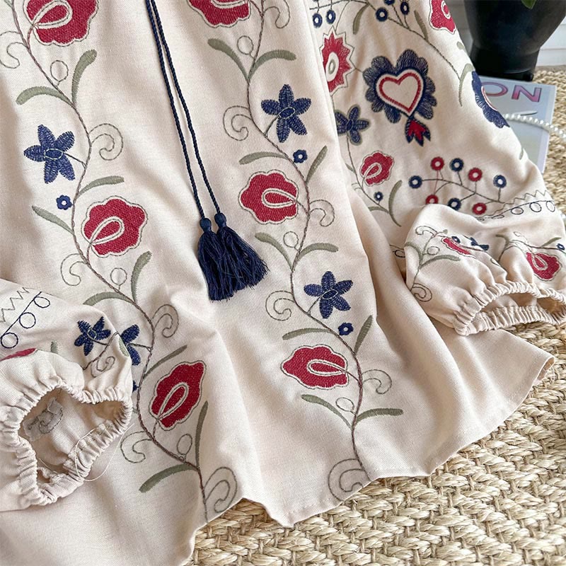 Olivenorma Sweet Retro Embroidery Lantern Sleeve Women's Shirt