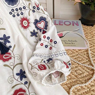 Olivenorma Sweet Retro Embroidery Lantern Sleeve Women's Shirt