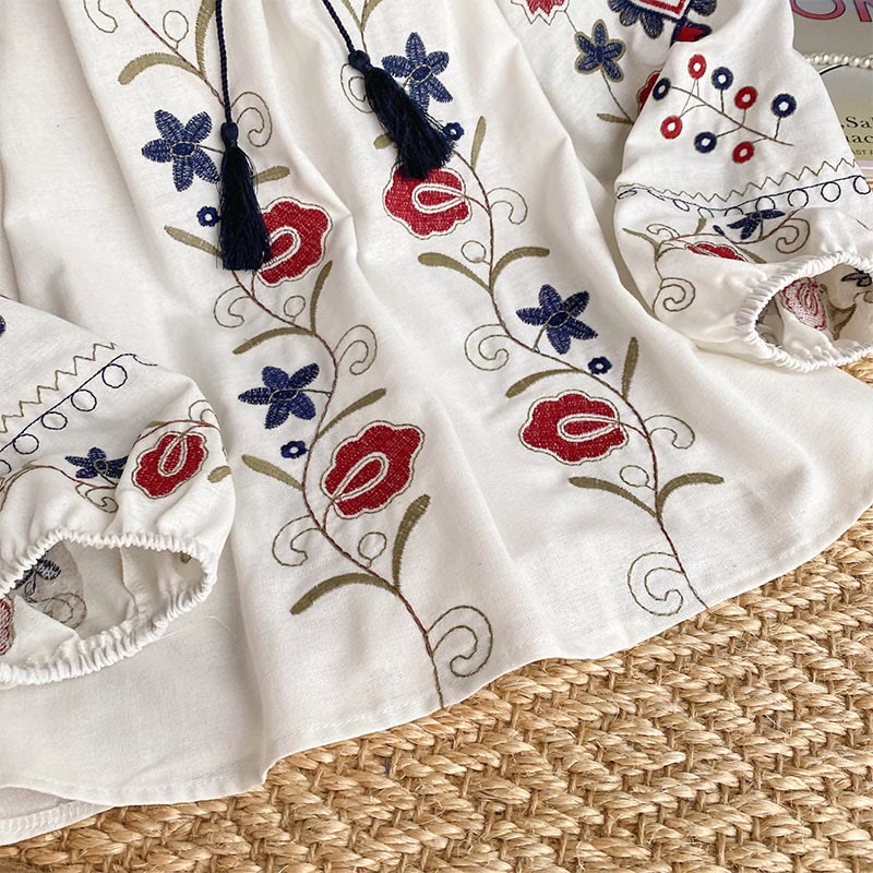 Olivenorma Sweet Retro Embroidery Lantern Sleeve Women's Shirt