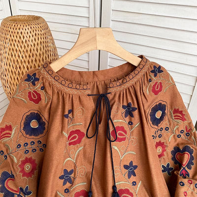 Olivenorma Sweet Retro Embroidery Lantern Sleeve Women's Shirt