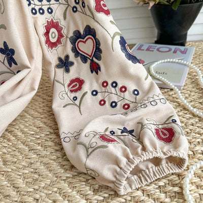 Olivenorma Sweet Retro Embroidery Lantern Sleeve Women's Shirt