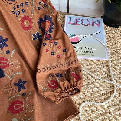 Olivenorma Sweet Retro Embroidery Lantern Sleeve Women's Shirt