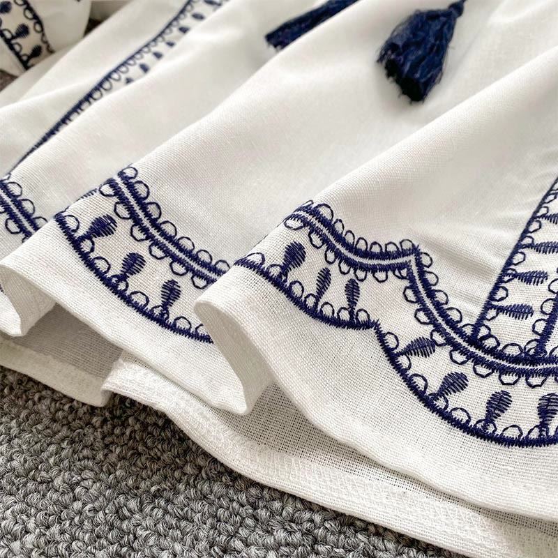 Olivenorma Boho Holiday Embroidery Lantern Sleeve Women's Shirt