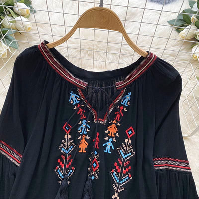 Olivenorma Indian Style Embroidery Lantern Sleeve Women's Shirt