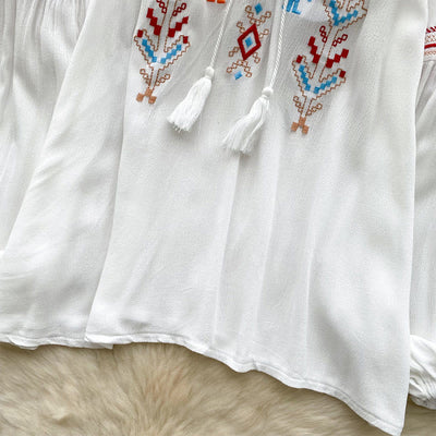 Olivenorma Indian Style Embroidery Lantern Sleeve Women's Shirt