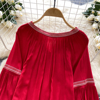 Olivenorma Indian Style Embroidery Lantern Sleeve Women's Shirt