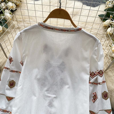 Olivenorma Ethnic Style Embroidery Lantern Sleeve Women's Shirt