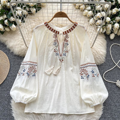 Olivenorma Literary Fresh Retro Embroidery Women's Shirt