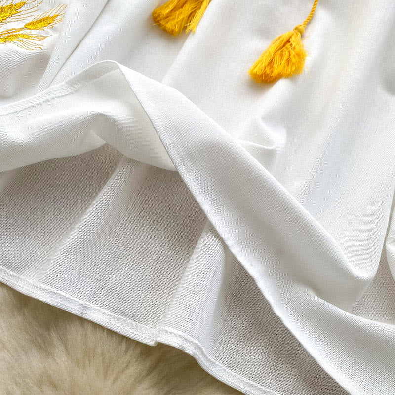 Olivenorma Golden Wheat Ear Embroidery Women's Shirt