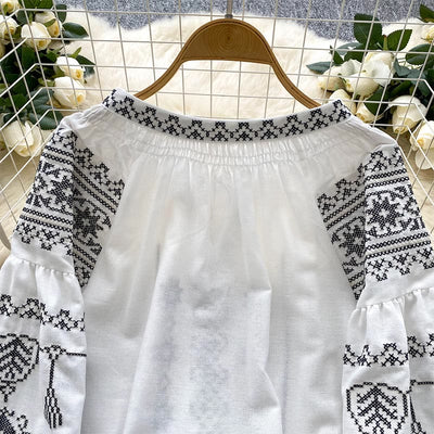 Olivenorma Boho Style Democratic Embroidery Women's Shirt