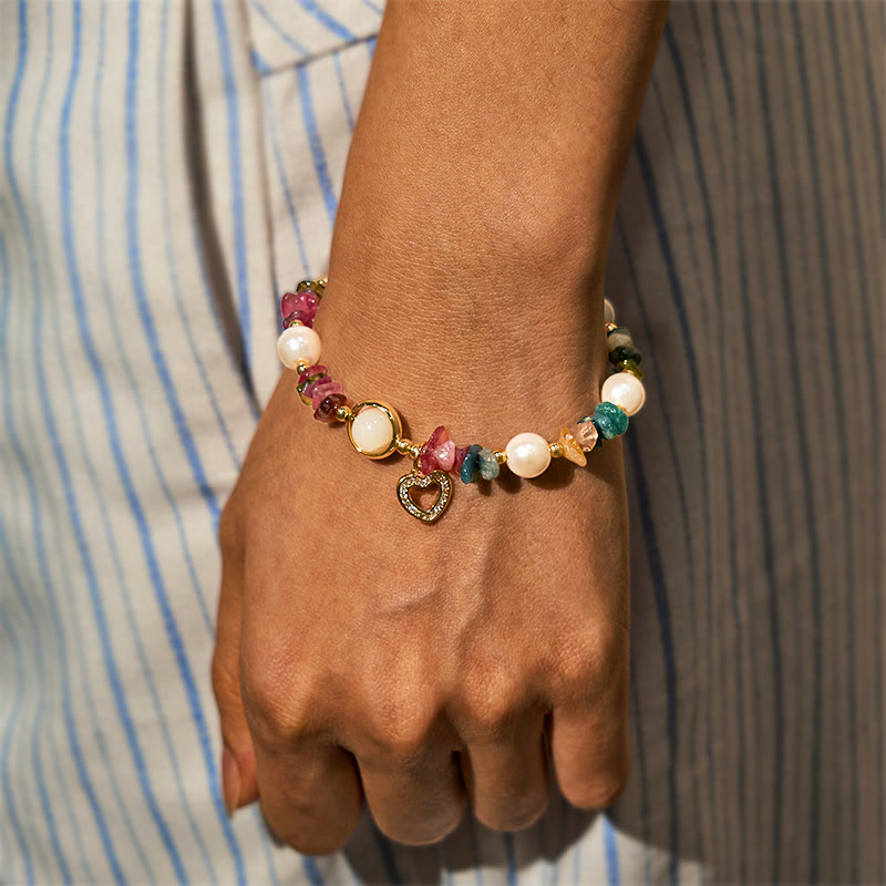 Olivenorma "Heart to Heart Bond" Tourmaline & Pearl Bracelet