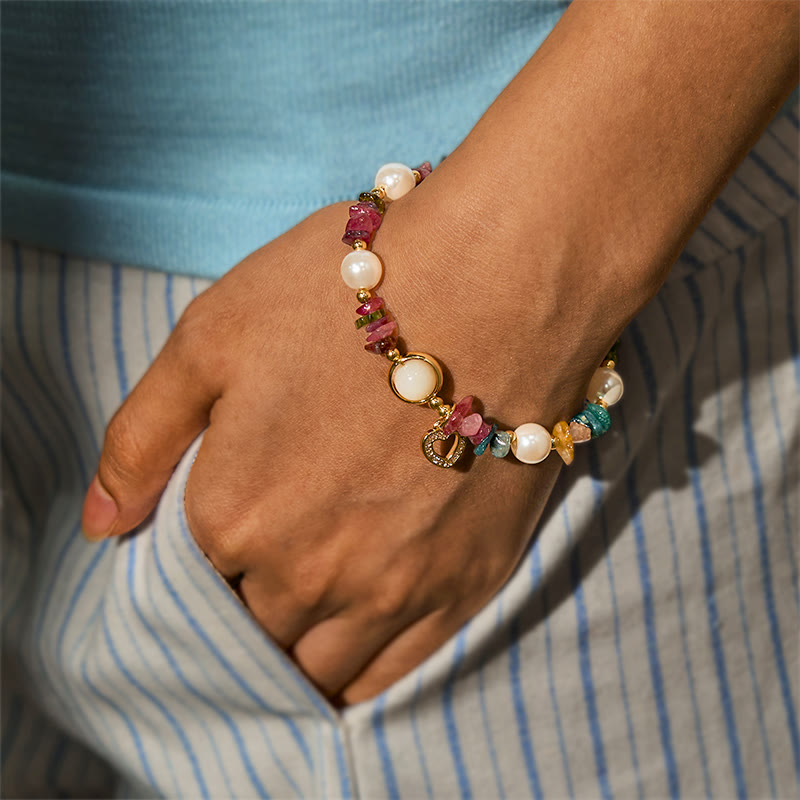 Olivenorma "Heart to Heart Bond" Tourmaline & Pearl Bracelet