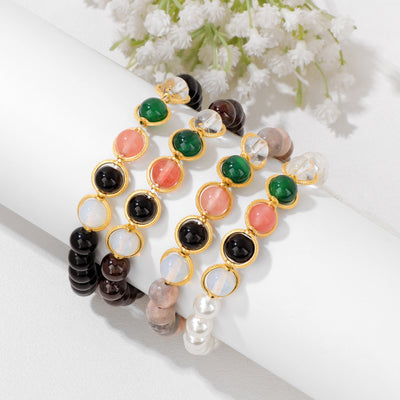 Olivenorma 8mm Pearl Garnet Gemstone Beaded Bracelet - image 1