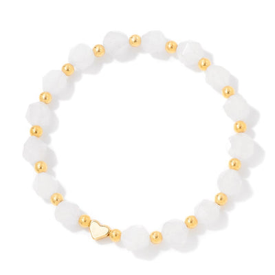 Olivenorma 8mm Facted Gemstone Heart Beaded Bracelet - White Agate - image 24