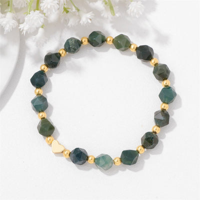 Olivenorma 8mm Facted Gemstone Heart Beaded Bracelet - Moss Agate - image 4