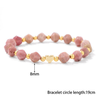 Olivenorma 8mm Facted Gemstone Heart Beaded Bracelet - image 17