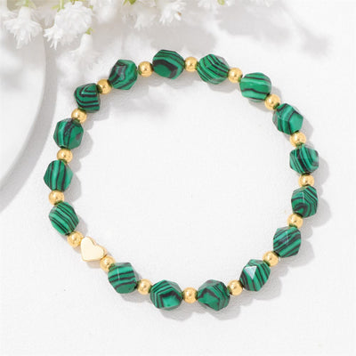 Olivenorma 8mm Facted Gemstone Heart Beaded Bracelet - Malachite - image 1