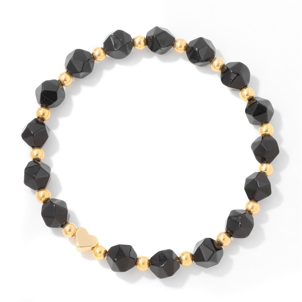 Olivenorma 8mm Facted Gemstone Heart Beaded Bracelet - Obsidian - image 9