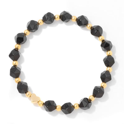 Olivenorma 8mm Facted Gemstone Heart Beaded Bracelet - Obsidian - image 9