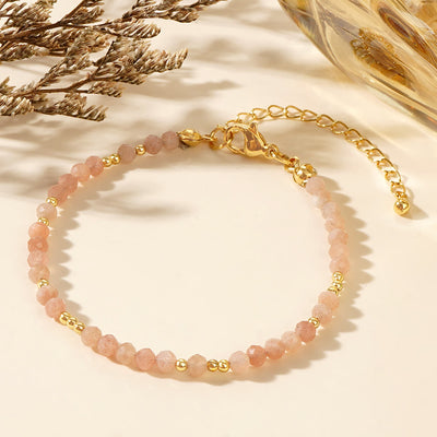Olivenorma Mini Facted Beads Natural Gemstone Adjustable Bracelet - Strawberry Quartz - image 19