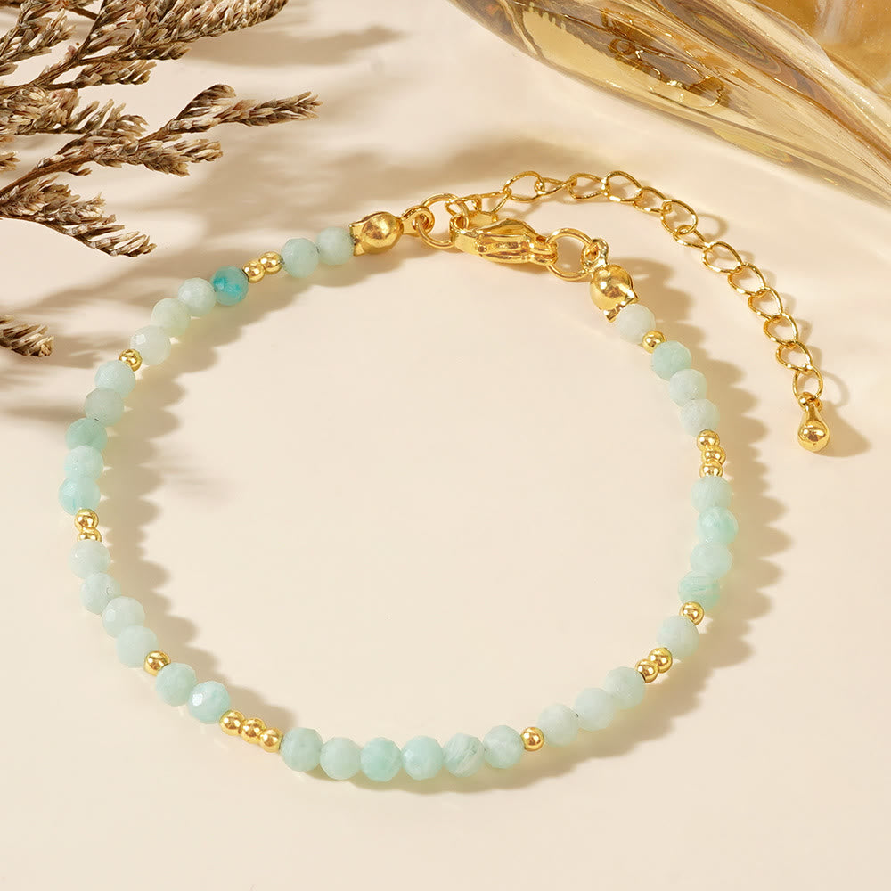 Olivenorma Mini Facted Beads Natural Gemstone Adjustable Bracelet - Amazonite - image 10