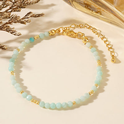 Olivenorma Mini Facted Beads Natural Gemstone Adjustable Bracelet - Amazonite - image 10