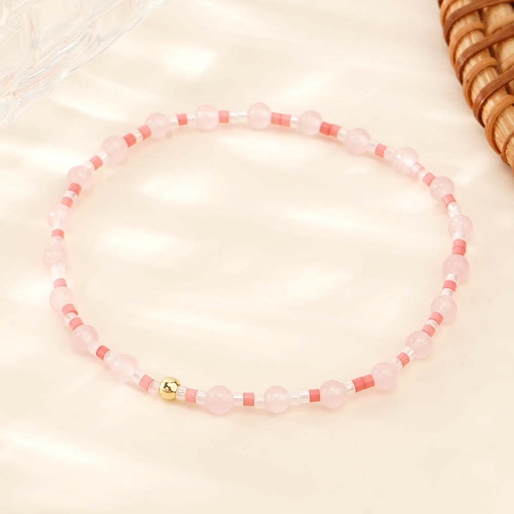 Olivenorma Mini Beads Gemstone Stretch Elastic Bracelet - Rose Quartz - image 12