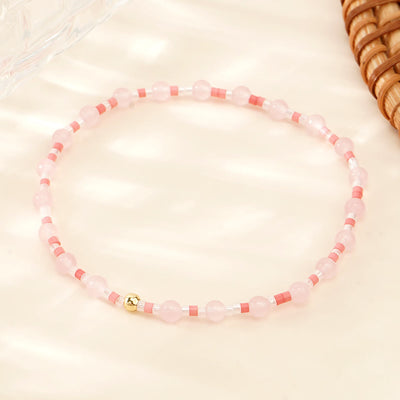 Olivenorma Mini Beads Gemstone Stretch Elastic Bracelet - Rose Quartz - image 12