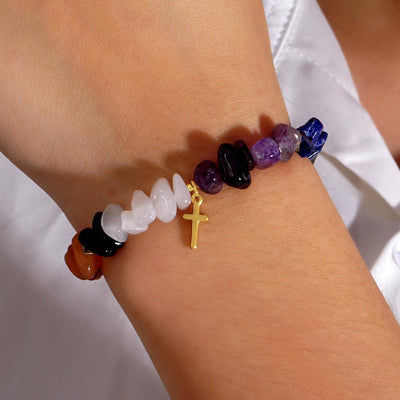Olivenorma Healing Crystal Rainbow Gravel Cross Stretch Bracelet - image 3
