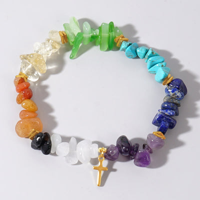 Olivenorma Healing Crystal Rainbow Gravel Cross Stretch Bracelet - image 4