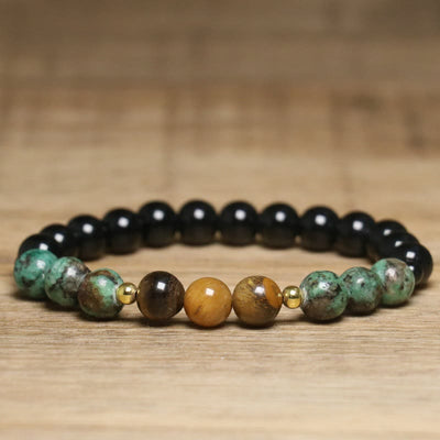 Olivenorma Natural Tiger Eye African Turquoise Healing Beaded Bracelet - Natural Stone - image 1