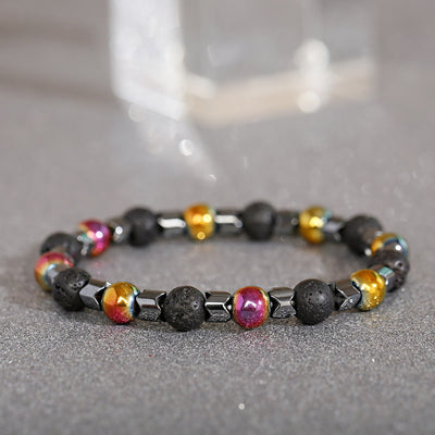 Olivenorma 8mm Lava Stone Hematite Stretch Beaded Bracelet - Rainbow Hematite + Lava Stone - image 9