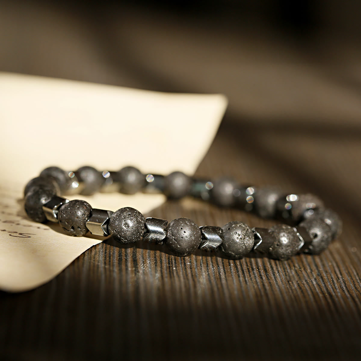 Olivenorma 8mm Lava Stone Hematite Stretch Beaded Bracelet - Lava Stone + Hematite - image 2