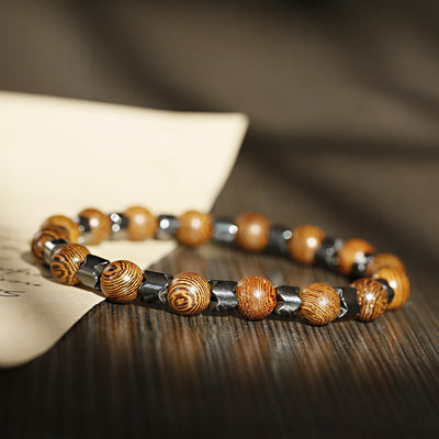 Olivenorma 8mm Lava Stone Hematite Stretch Beaded Bracelet - Hematite + Wooden Beads - image 8
