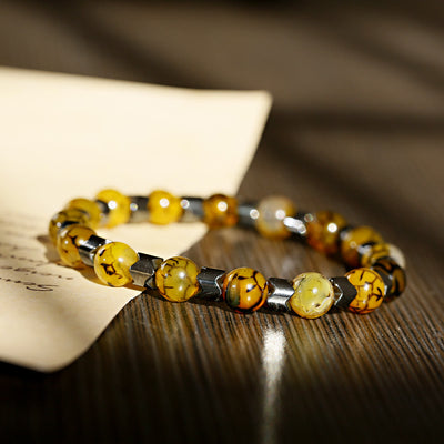 Olivenorma 8mm Lava Stone Hematite Stretch Beaded Bracelet - Amber + Hematite - image 4