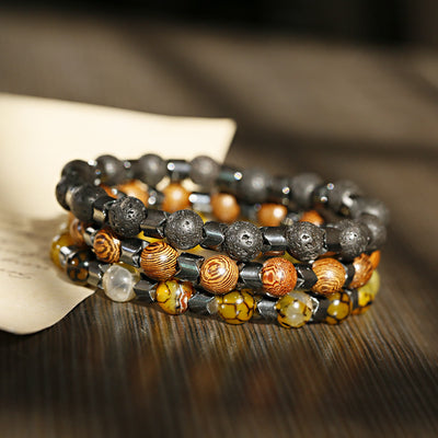 Olivenorma 8mm Lava Stone Hematite Stretch Beaded Bracelet - image 1