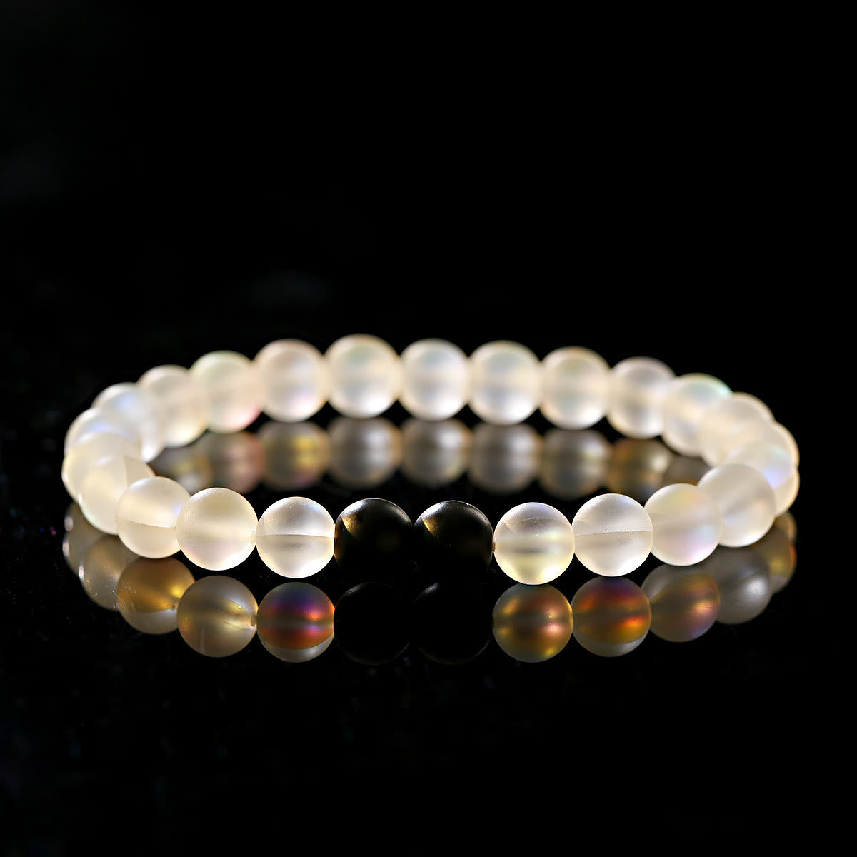 Olivenorma Moonstone Black Onyx Besties Stretch Beaded Bracelet - 2 Black Onyx Beads + Moonstone - image 1