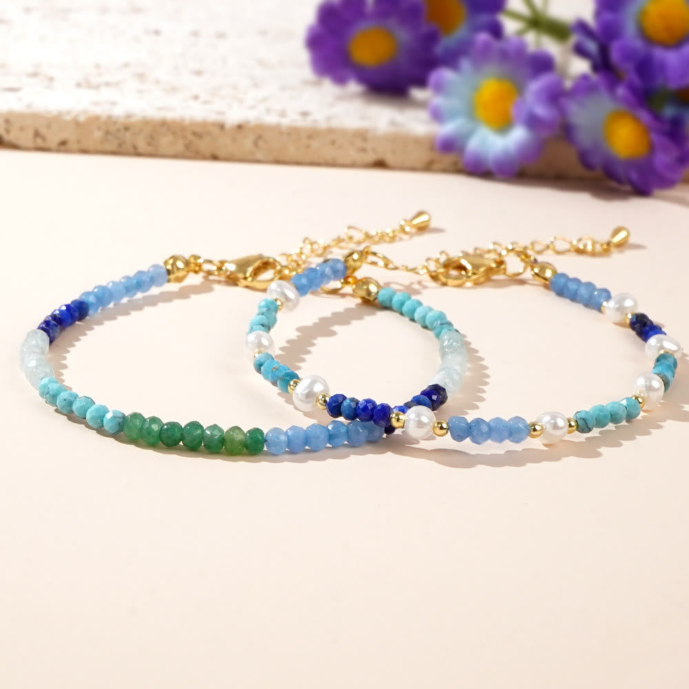 Olivenorma Boho Style 2Pcs Aquamarine Turquoise Beaded Bracelet - image 3