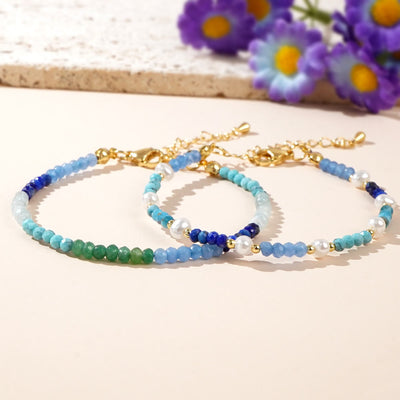 Olivenorma Boho Style 2Pcs Aquamarine Turquoise Beaded Bracelet - image 3