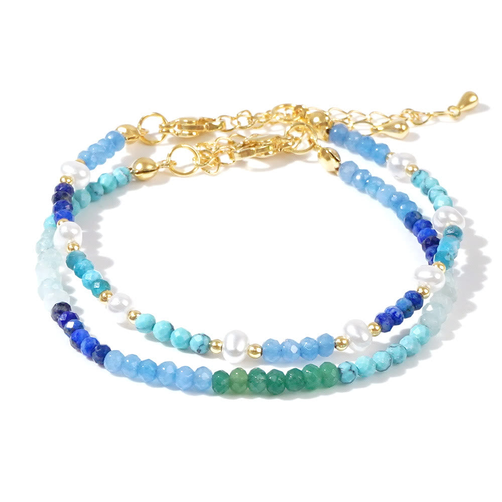 Olivenorma Boho Style 2Pcs Aquamarine Turquoise Beaded Bracelet - image 5