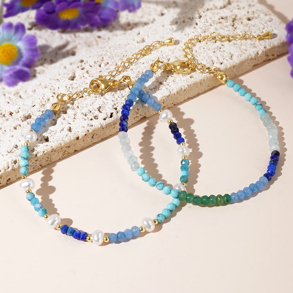 Olivenorma Boho Style 2Pcs Aquamarine Turquoise Beaded Bracelet - 2Pcs Boho Bracelet Set - image 1