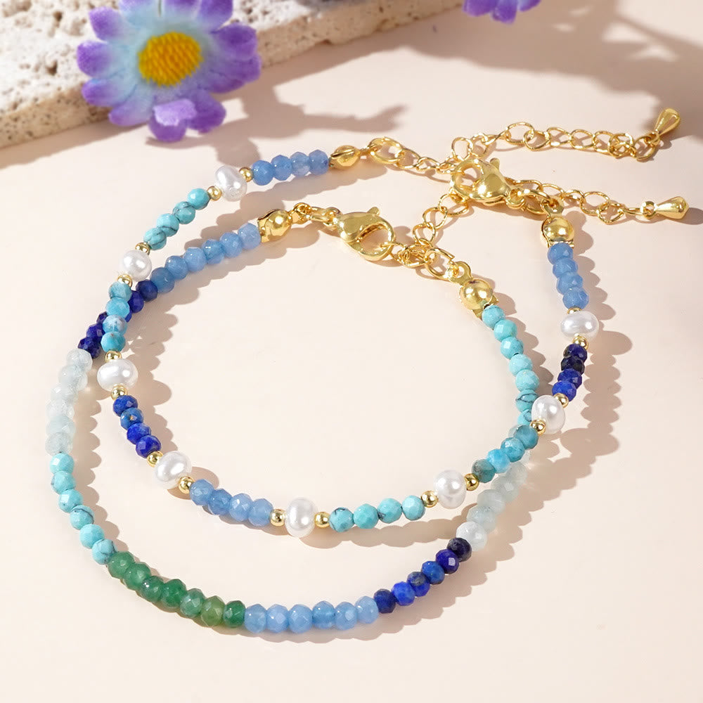 Olivenorma Boho Style 2Pcs Aquamarine Turquoise Beaded Bracelet - image 4