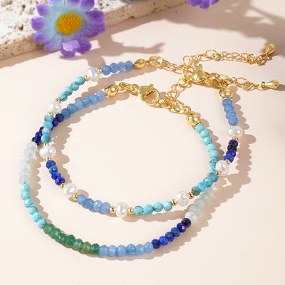 Olivenorma Boho Style 2Pcs Aquamarine Turquoise Beaded Bracelet - image 4