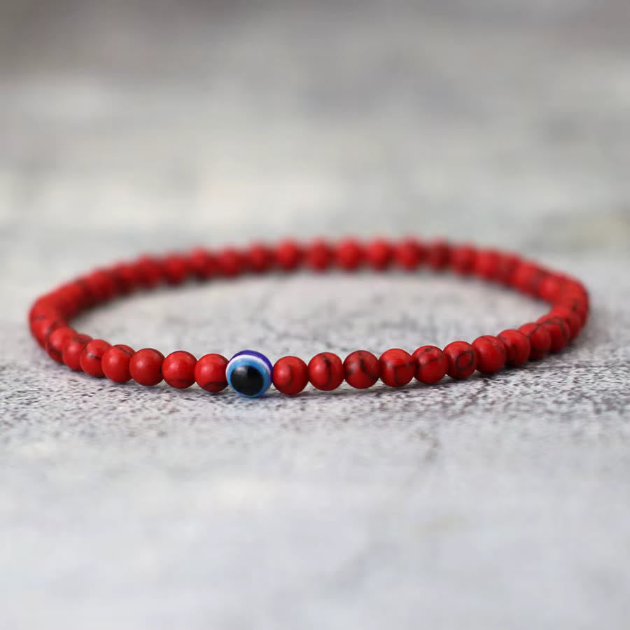 Olivenorma Round Natural Stone Evil Eye 6mm/8mm Beaded Bracelet - 8mm - Red Turquoise - image 3