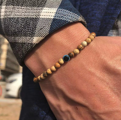Olivenorma Round Natural Stone Evil Eye 6mm/8mm Beaded Bracelet - 8mm - Picture Jasper - image 8