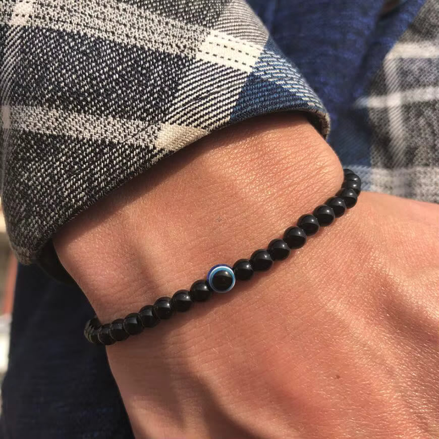 Olivenorma Round Natural Stone Evil Eye 6mm/8mm Beaded Bracelet - 8mm - Obsidian - image 1